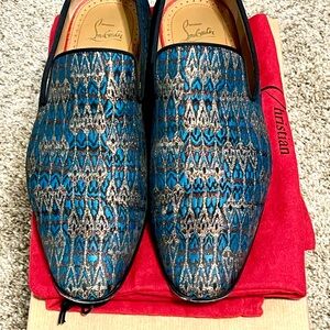 Christian Louboutin Blue and Gold Colonnaki Flat Jacquard